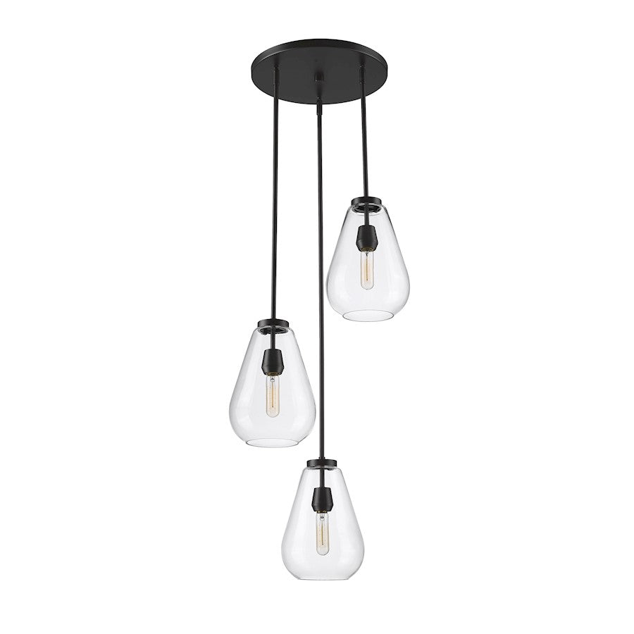 3 Light Chandelier, Matte Black