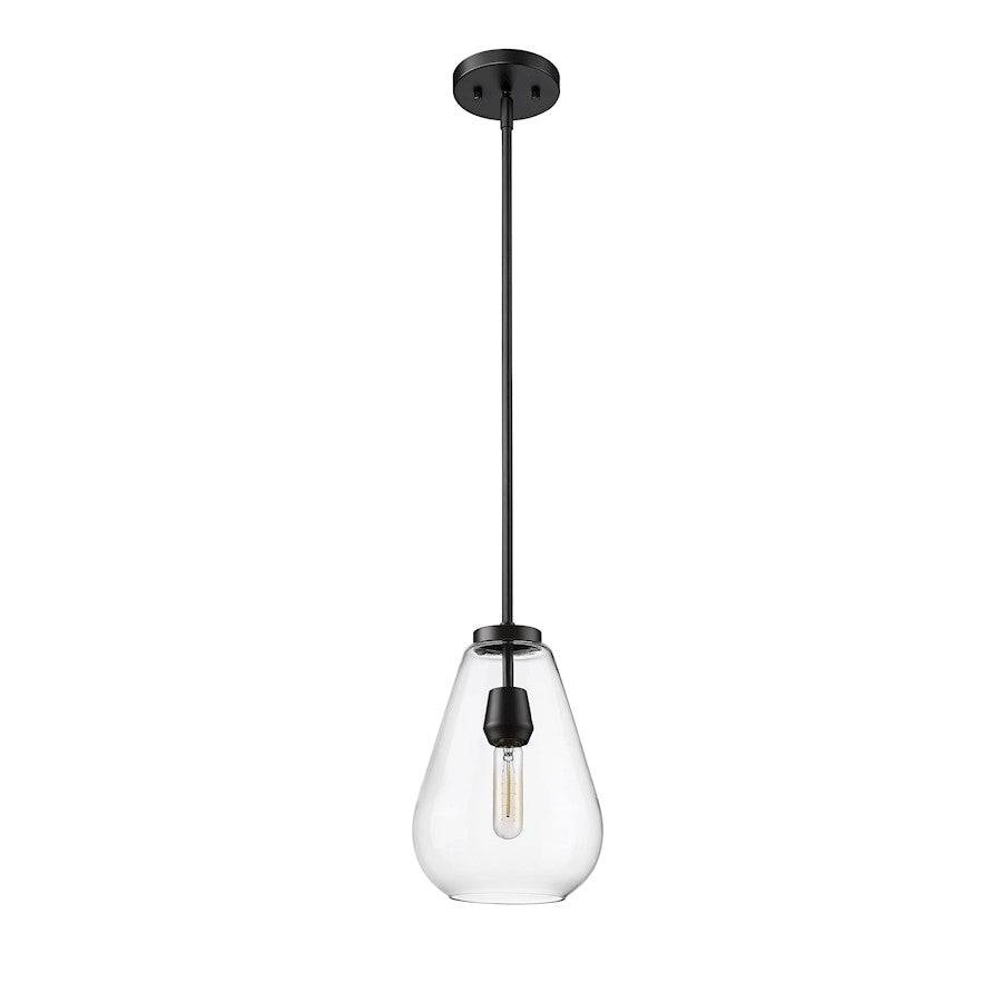 1 Light Pendant, Matte Black/Clear