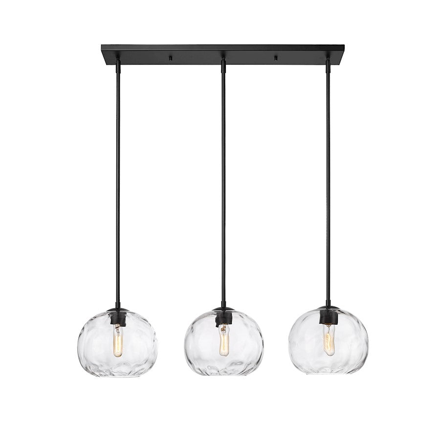 3 Light Linear Chandelier, Matte Black