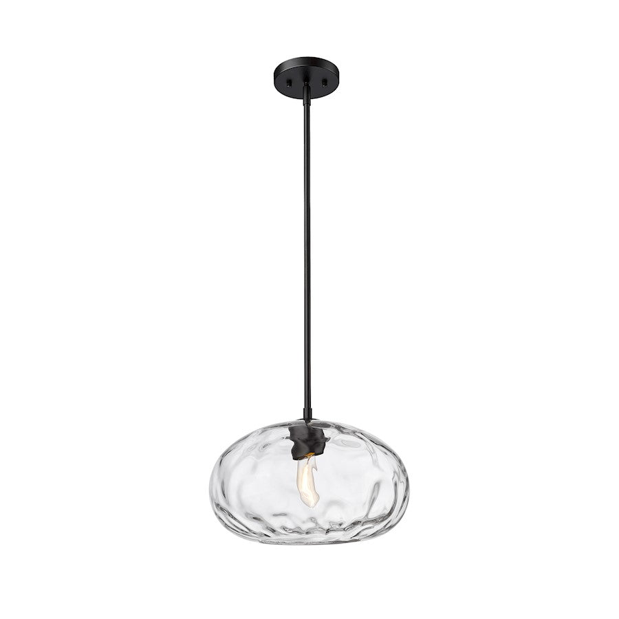 1 Light Pendant, Matte Black/Clear