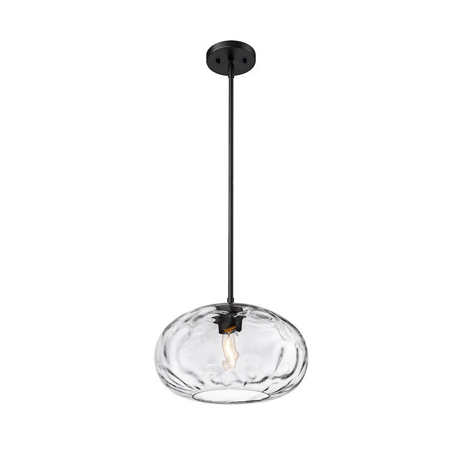 1 Light Pendant, Matte Black/Clear