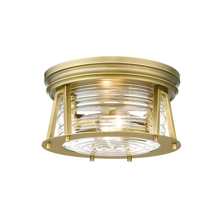 Z-Lite Cape Harbor 2 Light Flush Mount in Rubbed Brass/Clear - 491F2-RB