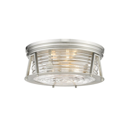 Z-Lite Cape Harbor 3 Light Flush Mount in Brushed Nickel/Clear - 491F3-BN