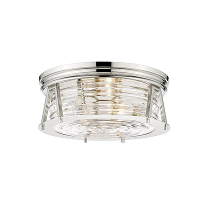 Z-Lite Cape Harbor 3 Light Flush Mount in Polished Nickel/Clear - 491F3-PN