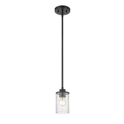 Z-Lite Beckett 1 Light Mini Pendant in Matte Black/Clear Seedy - 492MP-MB