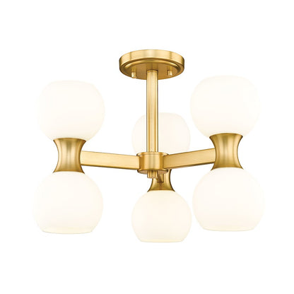 Z-Lite Artemis 6 Light Semi Flush Mount, Modern Gold/Matte Opal - 494-6SF-MGLD