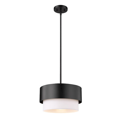 Z-Lite Counterpoint 1 Light 12" Pendant, Matte Black/White - 495P12-MB