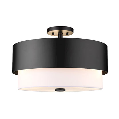 Z-Lite Counterpoint 3 Light Semi Flush Mount, Matte Black/White - 495SF18-MB