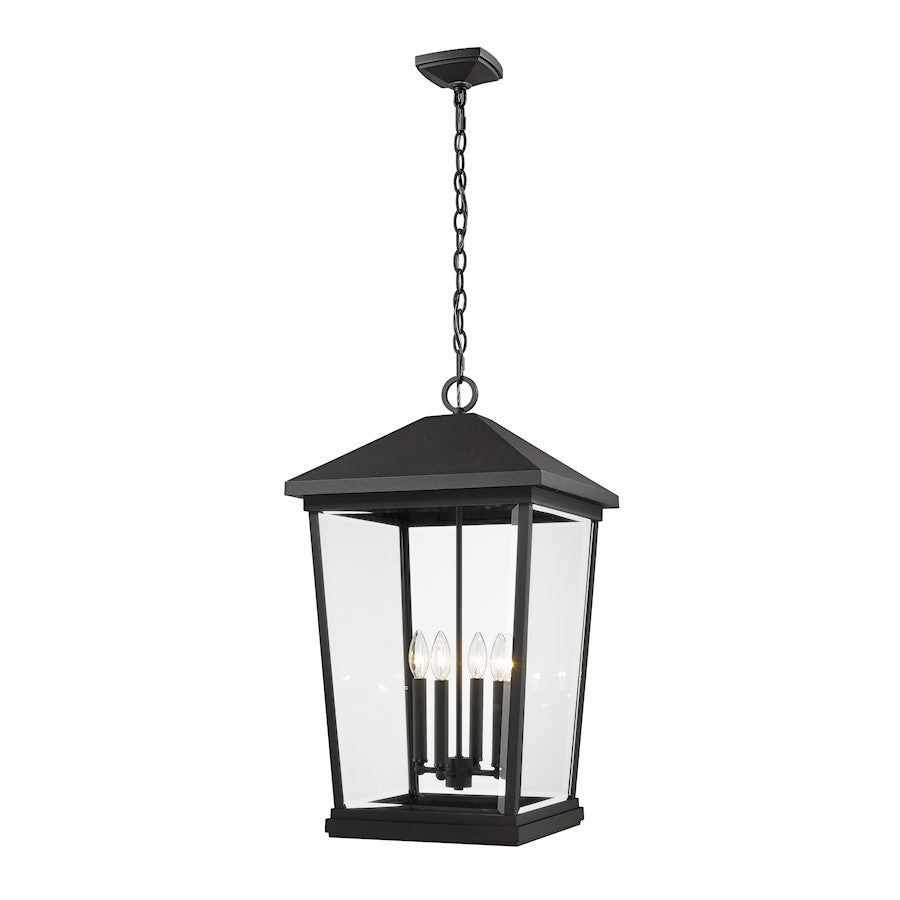 Z-Lite Beacon 4 Light Outdoor Ceiling Mount, Black/Clear Beveled - 568CHXXL-BK