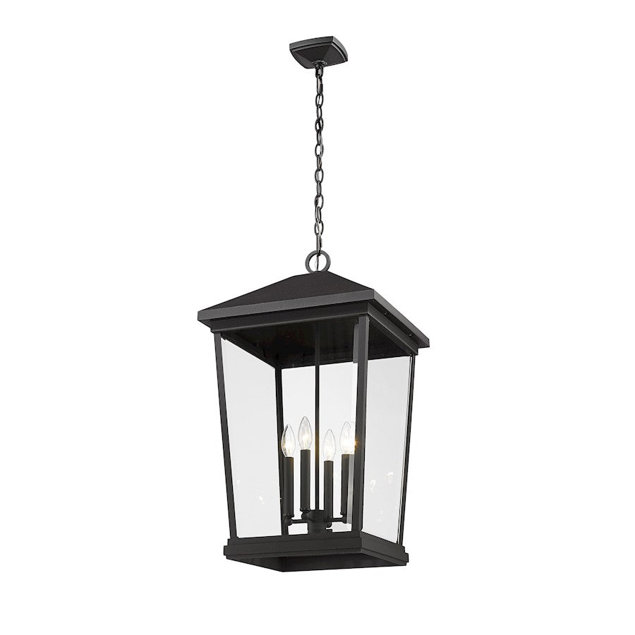 Z-Lite Beacon 4 Light Outdoor Ceiling Mount, Black/Clear Beveled