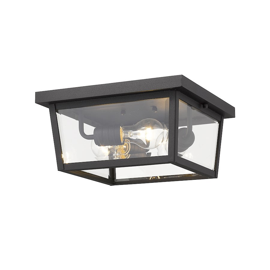 Z-Lite 3 Light Beacon 12" Outdoor Flush Ceiling Mount Fixture, Black - 568F-BK