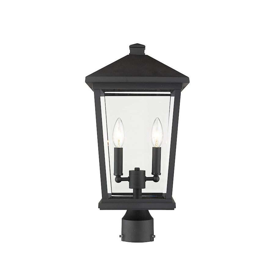 Z-Lite Beacon 2 Light Outdoor Candelabra Post Mount, Black/Beveled - 568PHBR-BK