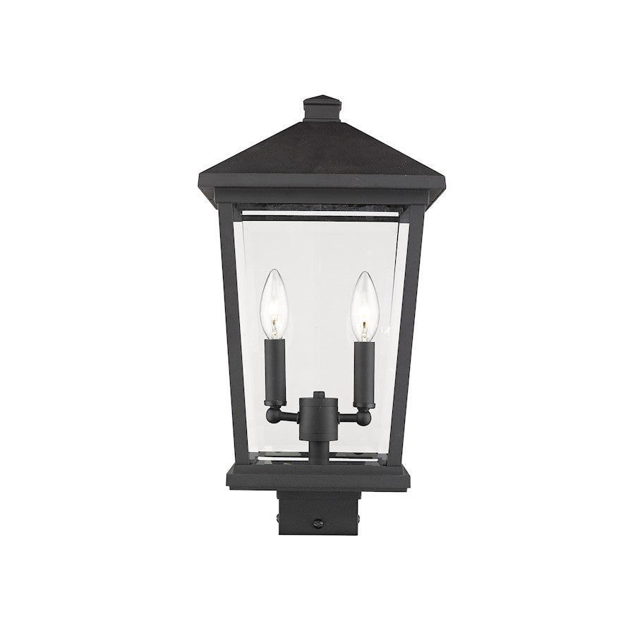 Z-Lite Beacon 2 Light Sq. Outdoor Post Mount, Black/Clear Beveled - 568PHBS-BK