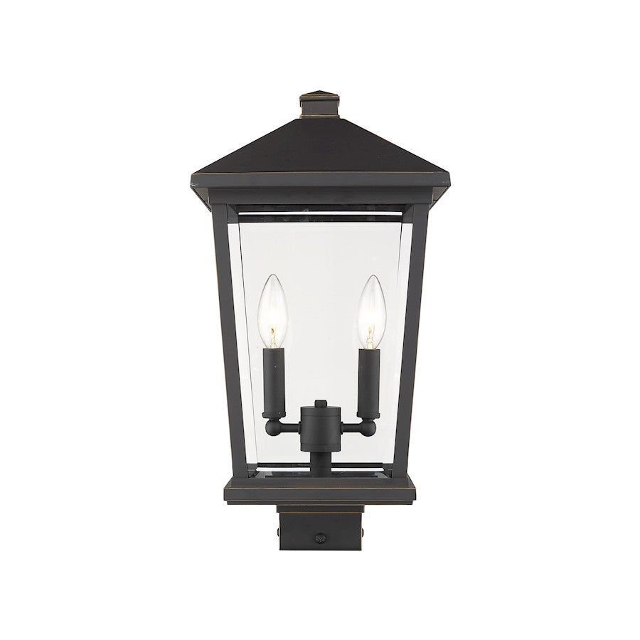 Z-Lite Beacon 2 Light Outdoor Sq. Post Mount, Bronze/Clear Beveled - 568PHBS-ORB