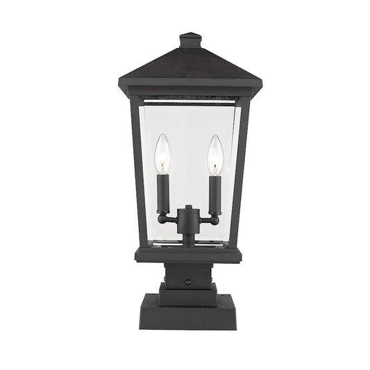 Z-Lite Beacon 2 Light Sq. Outdoor Pier Mount, Black/Clear - 568PHBS-SQPM-BK