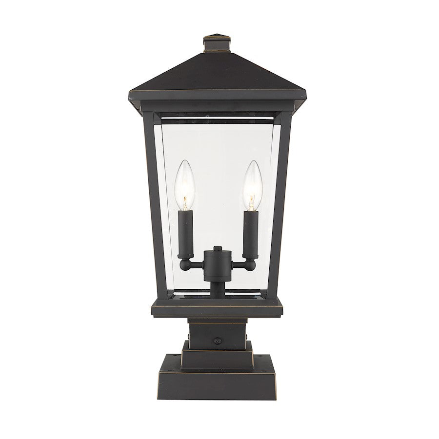 Z-Lite Beacon 2 Light Sq. Outdoor Pier Mount, Bronze/Clear - 568PHBS-SQPM-ORB