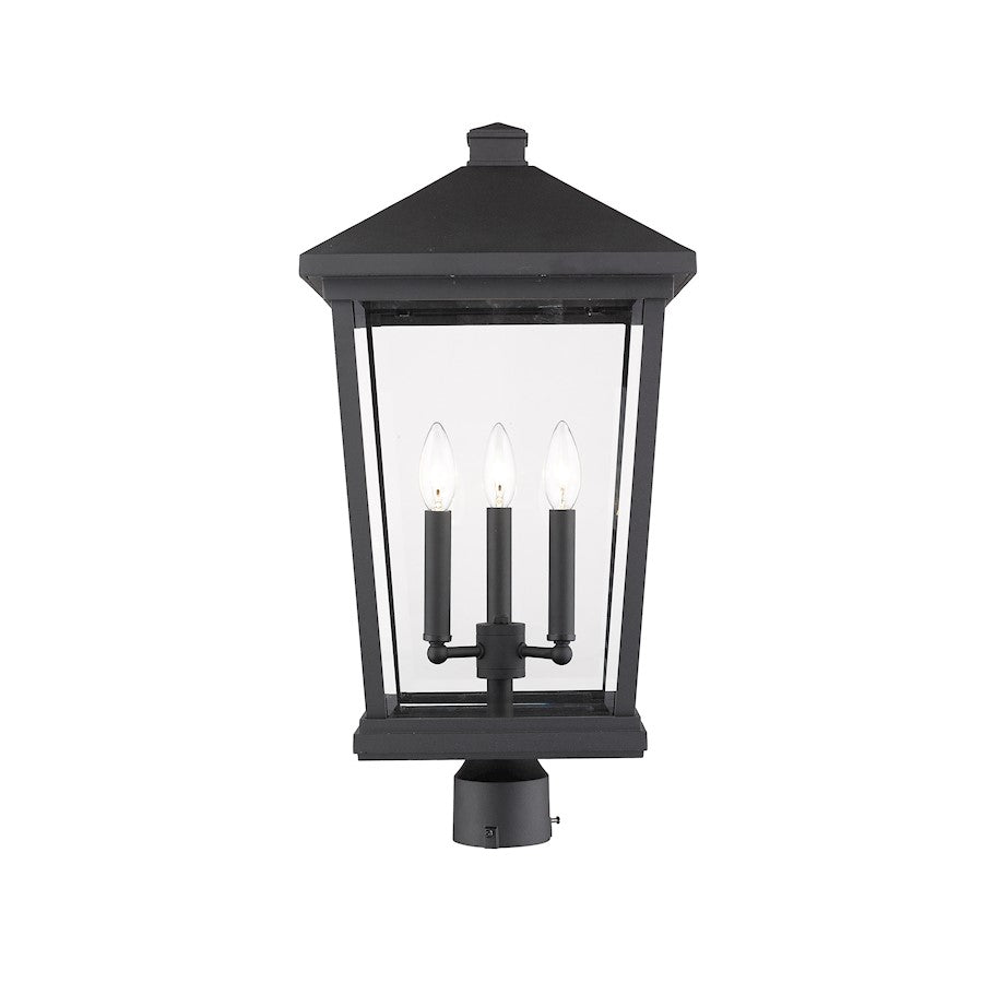 Z-Lite Beacon 3 Light 23.50" Outdoor Post Mount, Black/Clear - 568PHXLR-BK