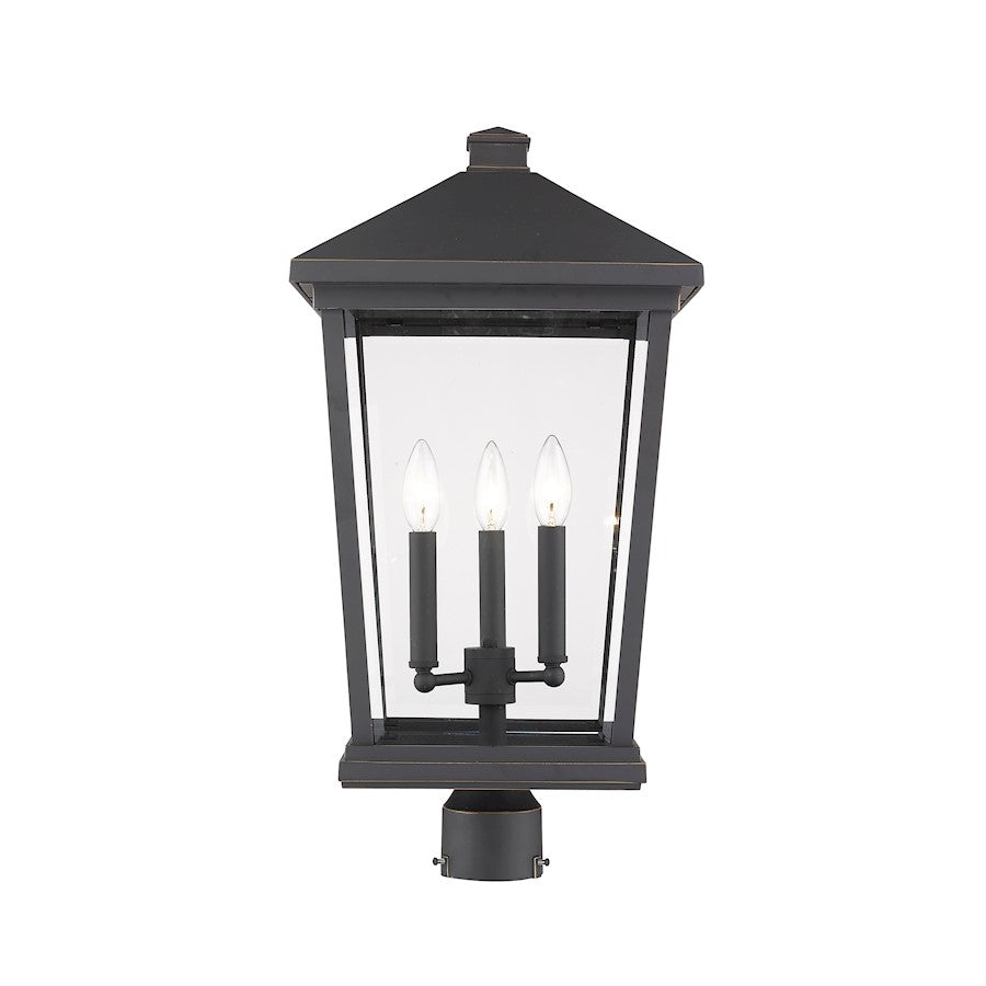 Z-Lite Beacon 3 Light 23.50" Outdoor Post Mount, Bronze/Clear - 568PHXLR-ORB