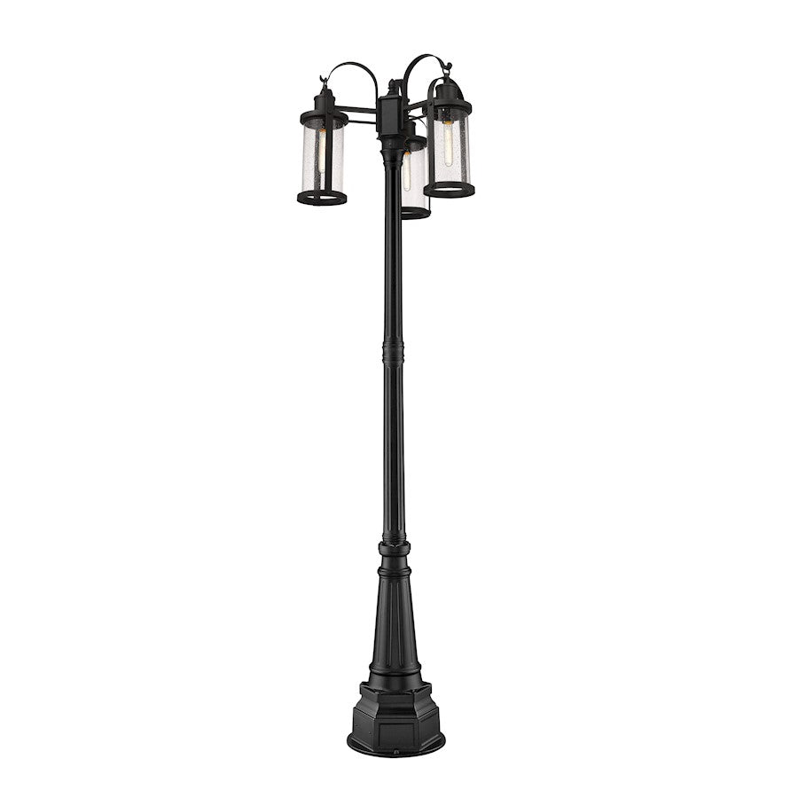 Z-Lite Roundhouse 3 Light 102" Outdoor Post Mount, Black/Seedy