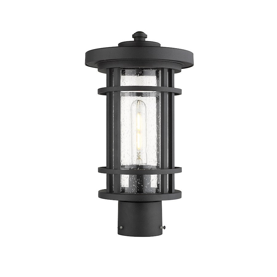 Z-Lite Jordan 1 Light 8" Outdoor Post Mount, Black/Clear Seedy - 570PHM-BK