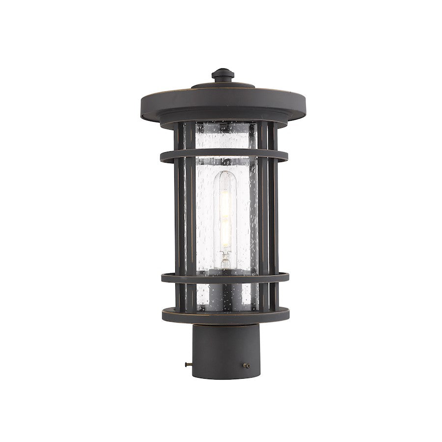 Z-Lite Jordan 1 Light 8" Outdoor Post Mount, Bronze/Clear Seedy - 570PHM-ORB