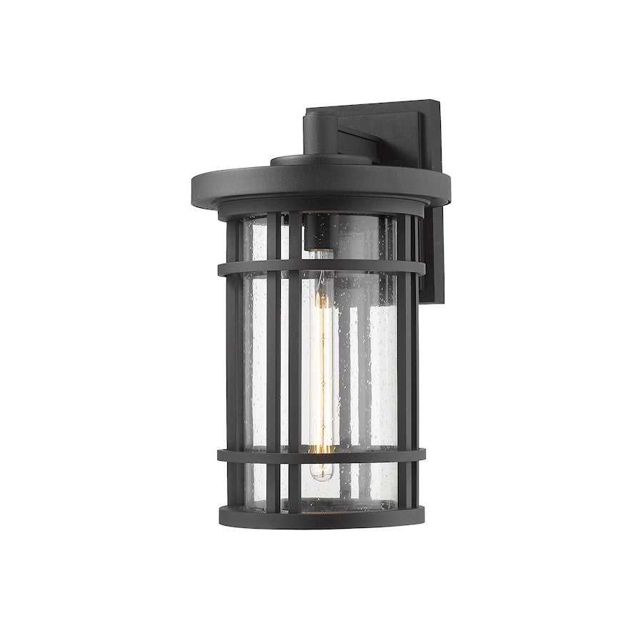 Z-Lite Jordan 1 Light 12" Outdoor Wall Sconce, Black/Clear Seedy - 570XL-BK