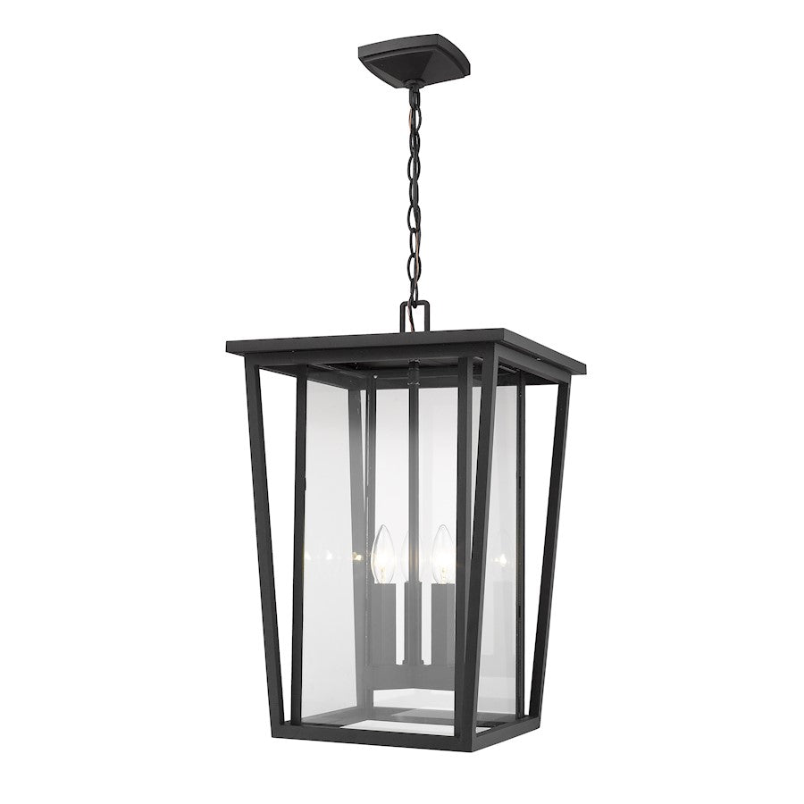 Z-Lite Seoul 3 Light Outdoor Chain Ceiling Fixture, Black/Clear - 571CHXL-BK