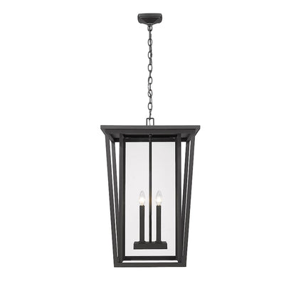 Z-Lite Seoul 4 Lt Outdoor Chain Mount Ceiling Fixture, Black/Clear