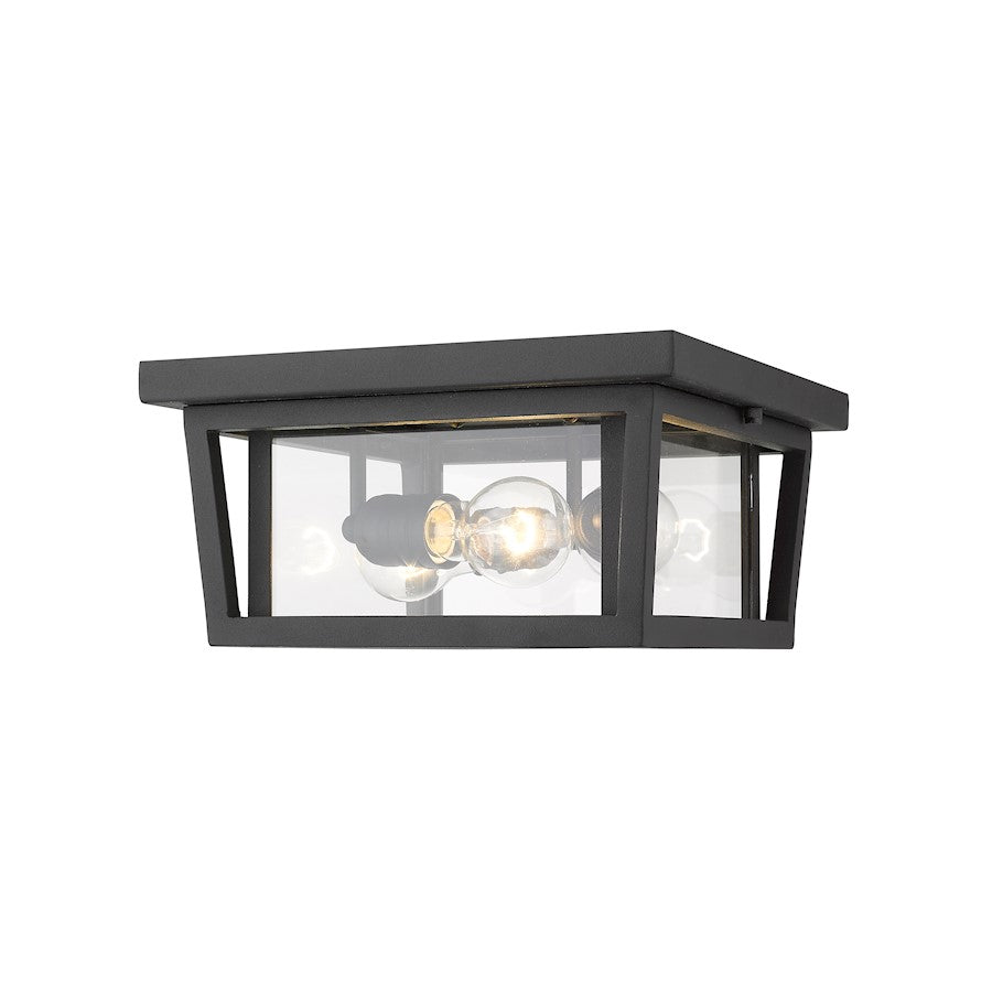 Z-Lite Seoul 3 Light Outdoor Flush Ceiling Mount Fixture, Black/Clear - 571F-BK