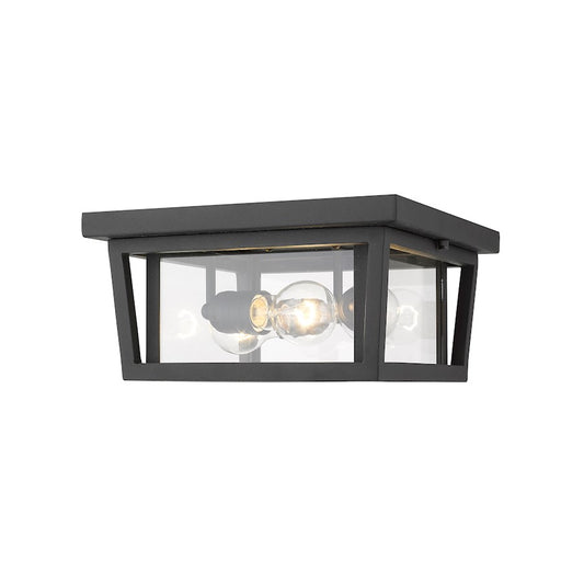 Z-Lite 3 Light Seoul 12" Outdoor Flush Ceiling Mount Fixture, Black - 571F-BK