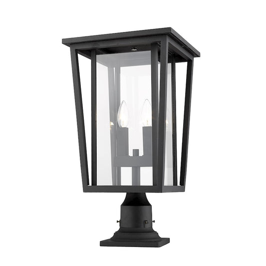 Z-Lite Seoul 2 Light Outdoor Pier Mount Fixture, Black/Clear - 571PHBR-533PM-BK