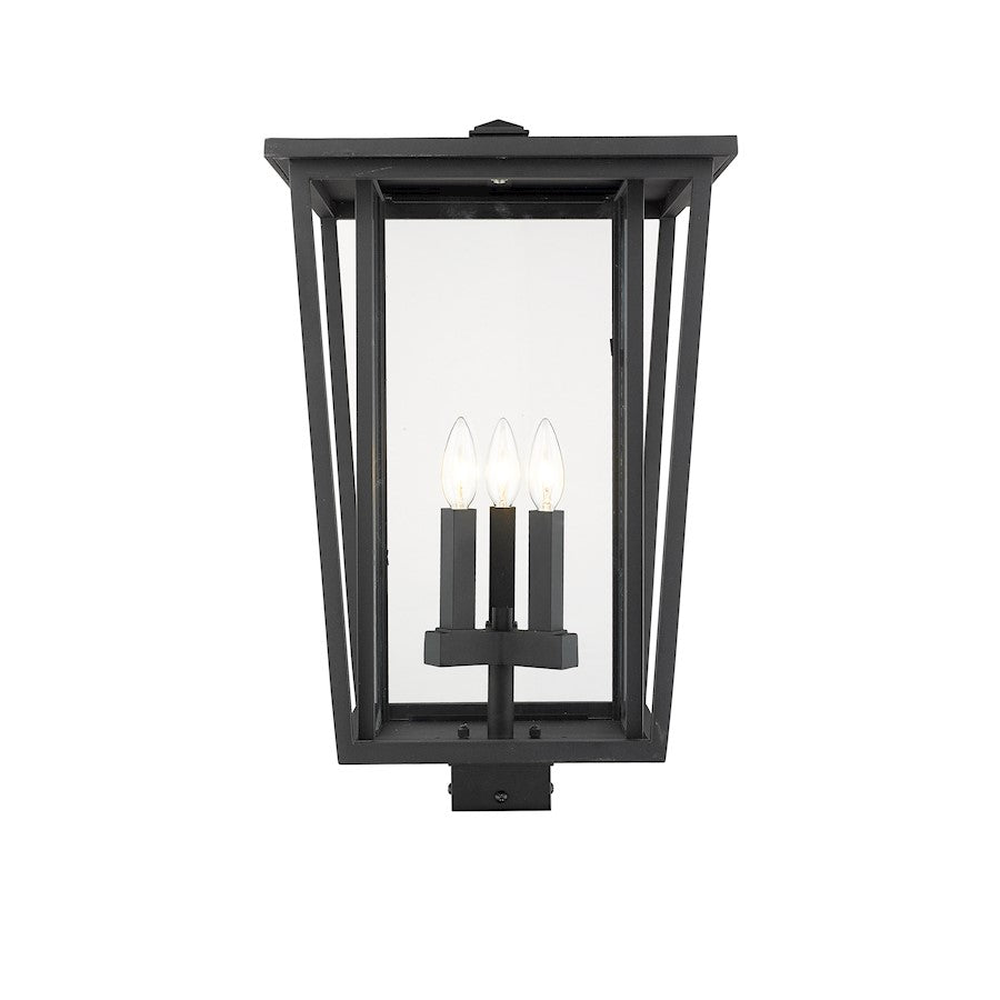 Z-Lite Seoul 3 Light 22.25" Post Mount Fixture, Black/Clear - 571PHXLS-BK