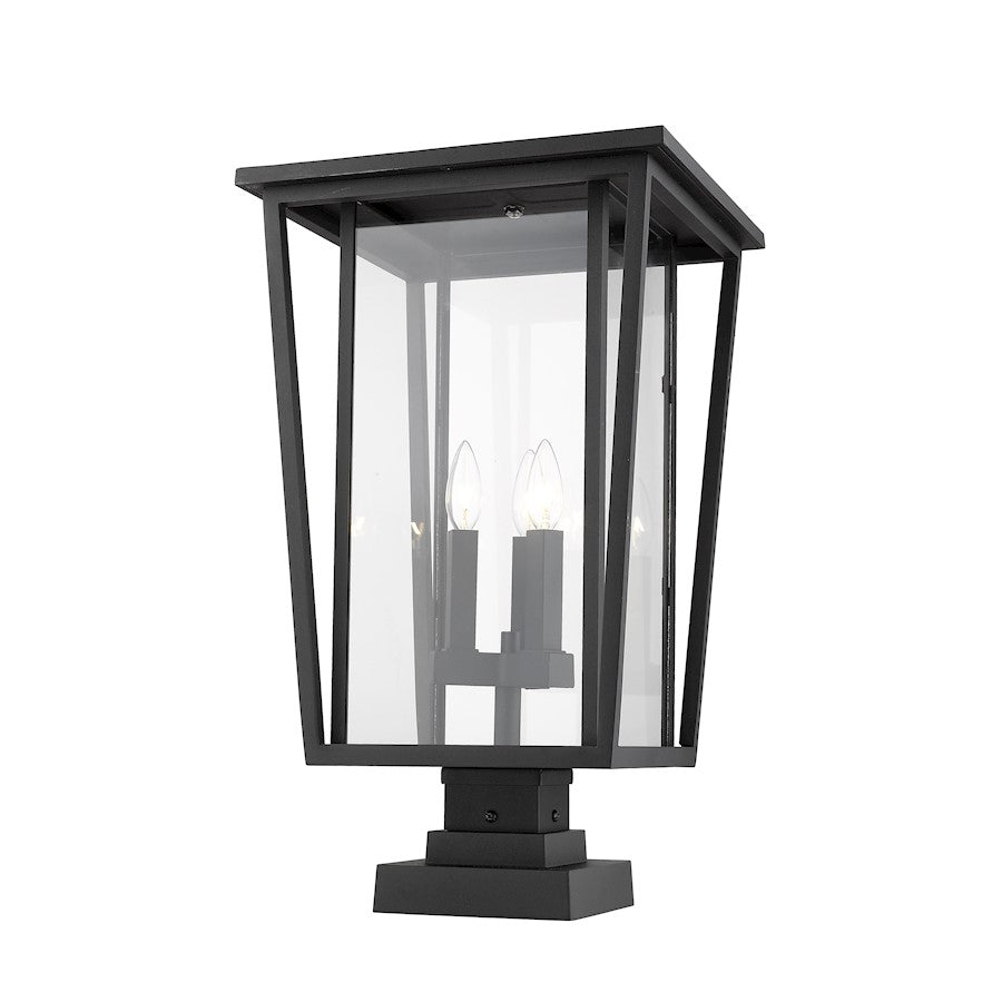 Z-Lite Seoul 3 Light Sq. Outdoor Pier Mount, Black/Clear - 571PHXLS-SQPM-BK