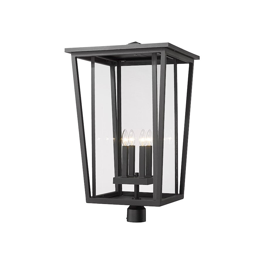 Z-Lite Seoul 4 Light 30" Outdoor Post Mount Fixture, Black/Clear - 571PHXXLR-BK