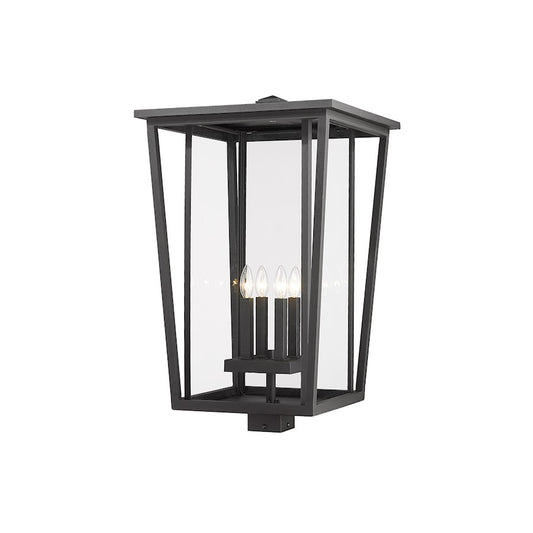 Z-Lite Seoul 4 Light 29" Outdoor Post Mount Fixture, Black/Clear - 571PHXXLS-BK