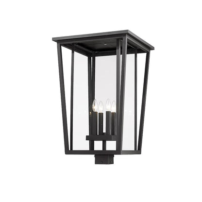 Z-Lite Seoul 4 Light Outdoor Post Mount Fixture, Black/Clear