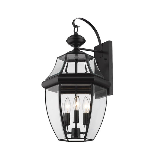 Z-Lite Westover 3 Light 22.25" Outdoor Sconce, Black/Beveled - 580B-BK