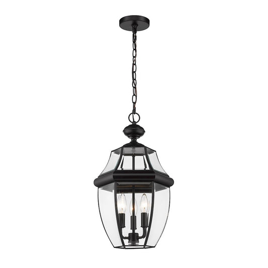 Z-Lite Westover 3 Light Outdoor Chain Mount Ceiling, Black/Beveled - 580CHB-BK