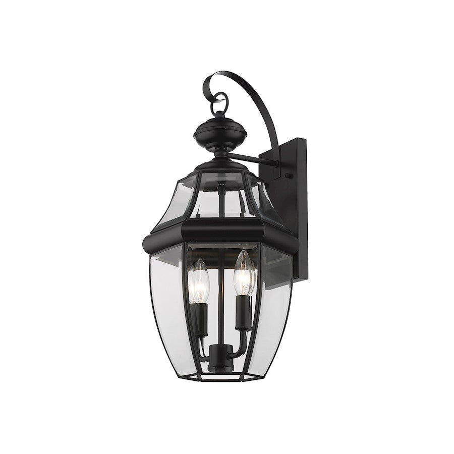 Z-Lite Westover 2 Light 20.25" Outdoor Sconce, Black/Beveled - 580M-BK