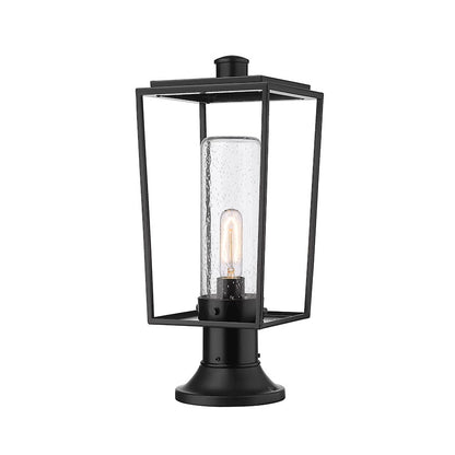 Z-Lite Sheridan 1 Light 19.5" Outdoor Pier Mt, Round, BK/Seed - 594PHMR-553PM-BK