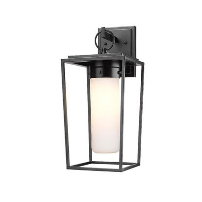 Z-Lite Sheridan 1 Light 18" Outdoor Wall Sconce in Black/White Opal - 595M-BK