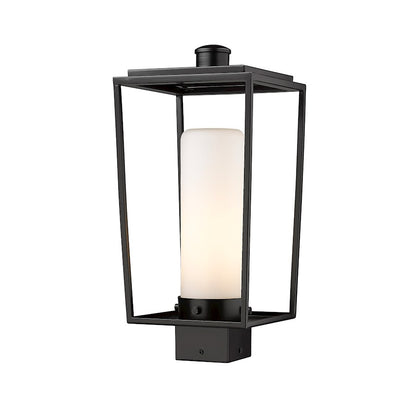 Z-Lite Sheridan 1 Light 17" Outdoor Post Mount/Square, Black/White - 595PHMS-BK