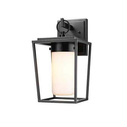 Z-Lite Sheridan 1 Light 13" Outdoor Wall Sconce in Black/White Opal - 595S-BK