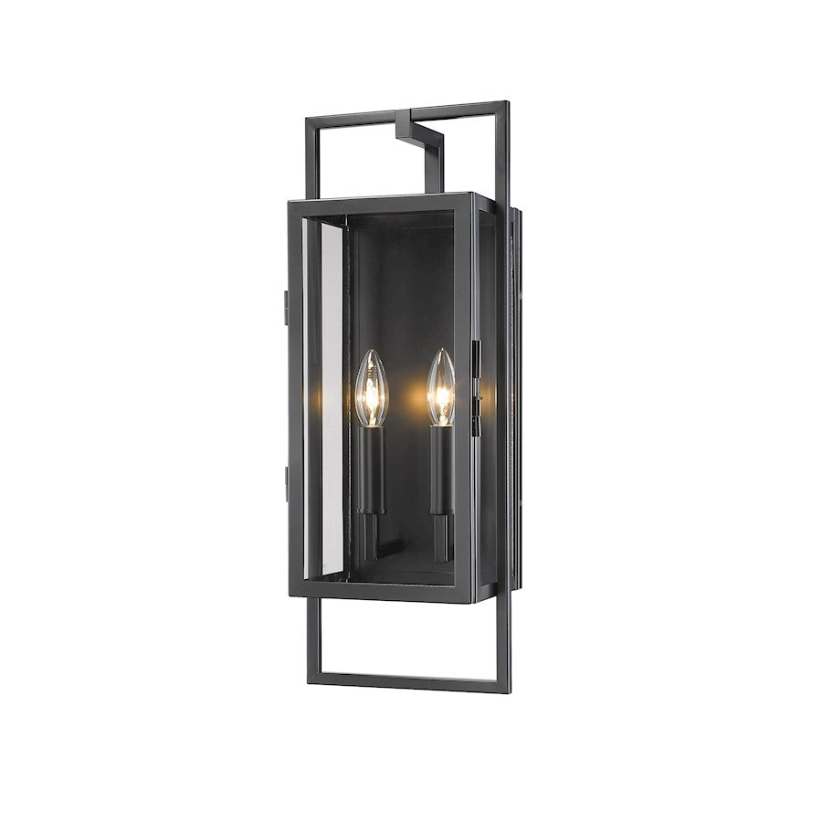 Z-Lite Lucian 2 Light 21.50" Outdoor Wall Sconce in Black/Clear - 598M-BK