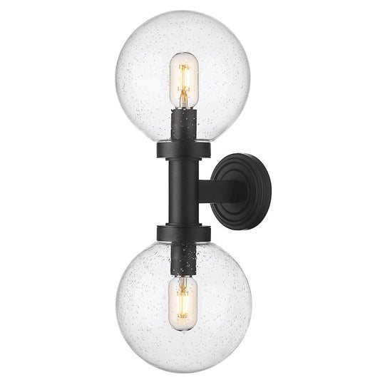 Z-Lite Laurent 2 Light Outdoor Wall Sconce, Black/Clear Seedy - 599M2-BK