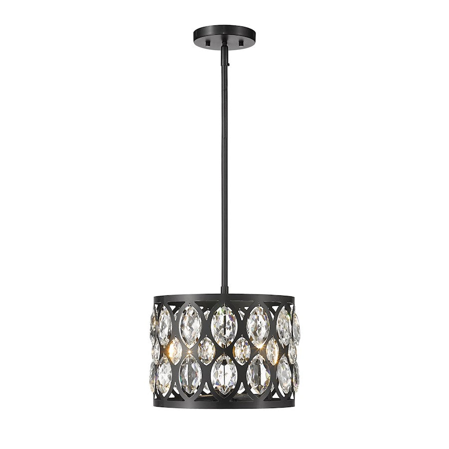 Z-Lite Dealey 3 Light 9" Chandelier, Black, Black/Clear Crystal - 6010-12MB