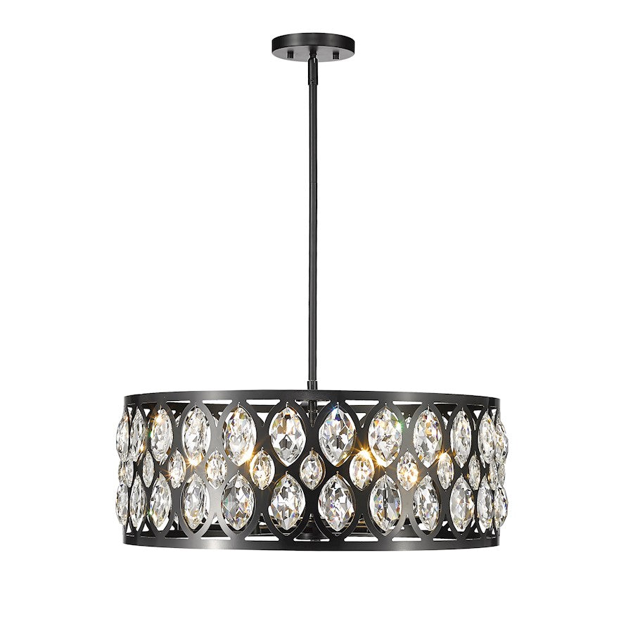 Z-Lite Dealey 6Lt Chandelier, Matte Black, Matte Black/Clear Crystal - 6010-24MB