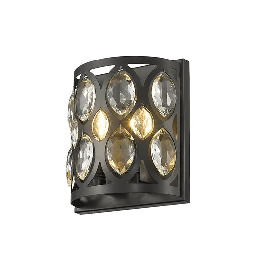 Z-Lite Dealey 2 Light 9" Wall Sconce, Black, Black/Clear Crystal - 6010-2S-MB