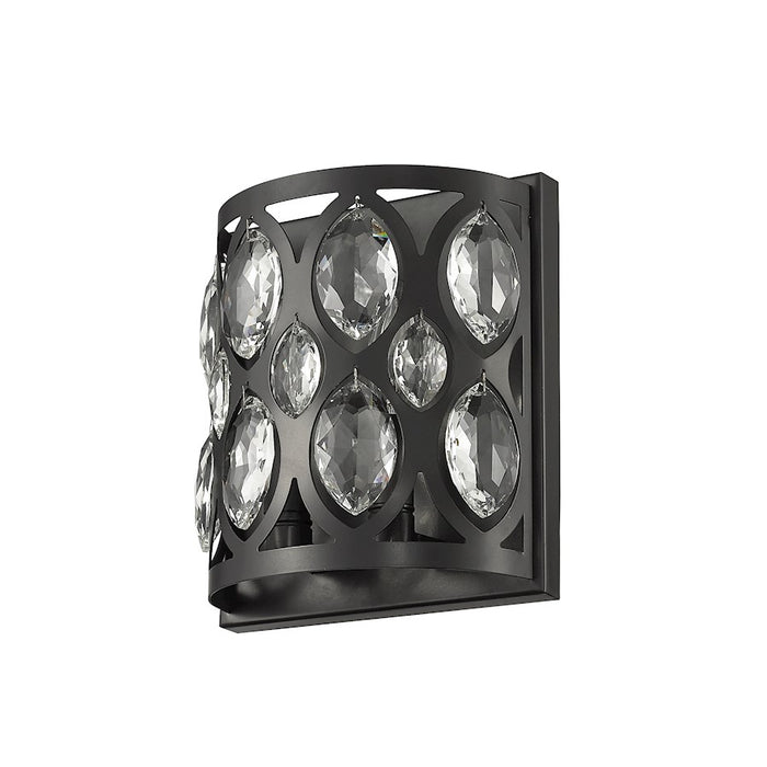 Z-Lite Dealey 2 Light 9" Wall Sconce, Black, Black/Clear Crystal