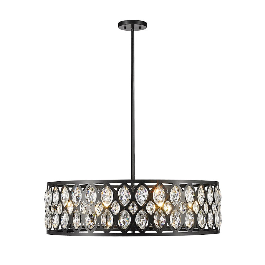 Z-Lite Dealey 8 Light 9" Chandelier, Black, Black/Clear Crystal - 6010-30MB